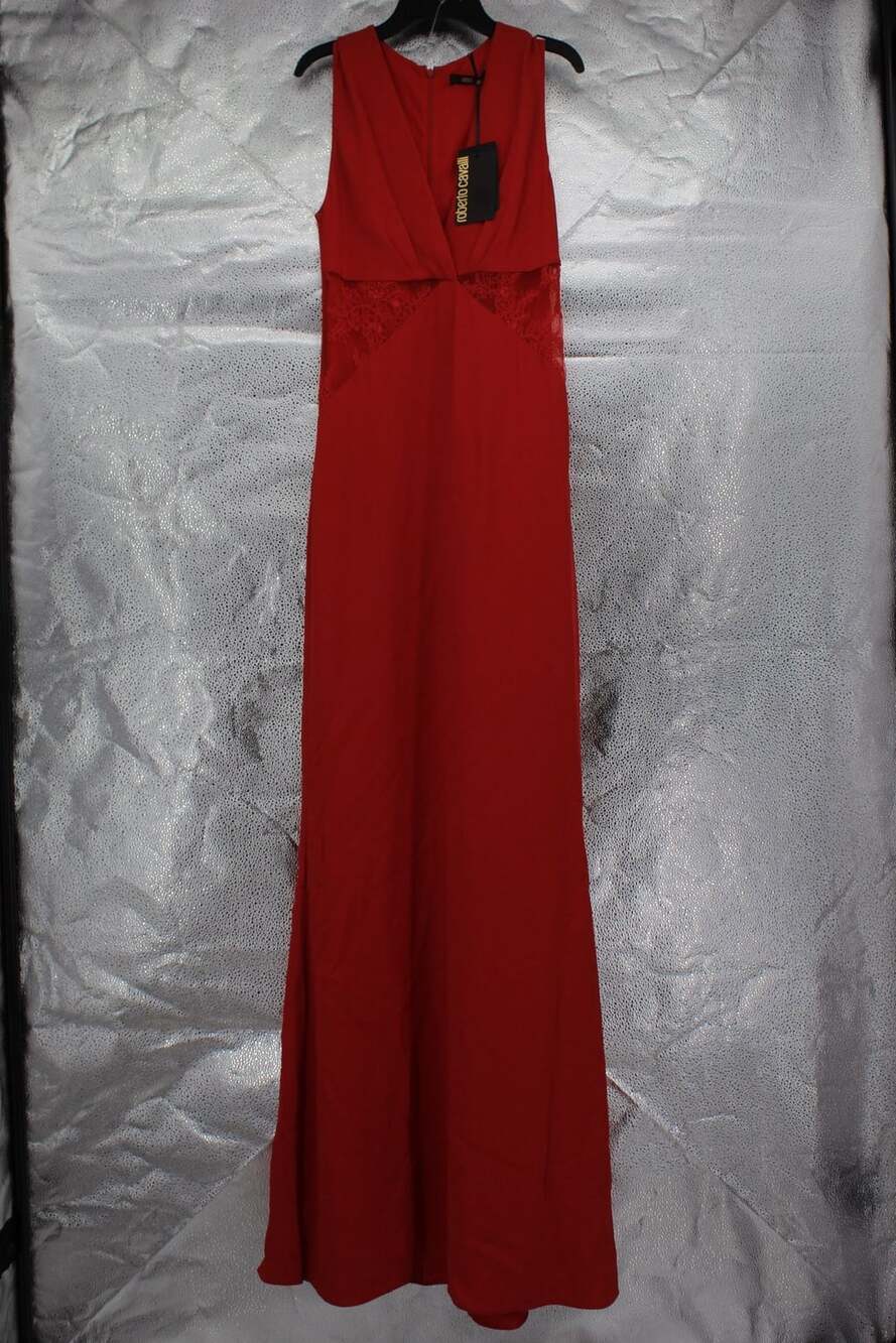Roberto Cavalli Abito Lungo Da 135 Woman Woven Dress Red Lace Maxi Gown Size 42